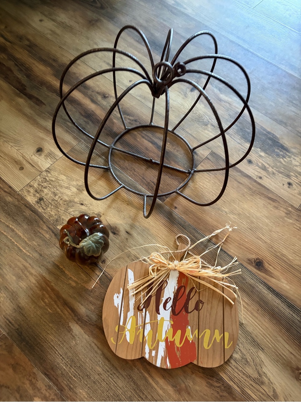 Rustic Metal Pumpkin Display Stand with Autumn Sign